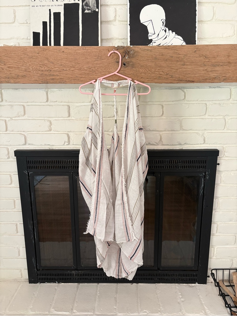 Striped Lightweight Open-Front Swim Cover-up